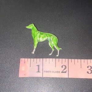 Kenart Greyhound/Whippet Pin – Green enamel, standing pose